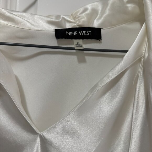 Nine West Ivory Satin Blouse – Draped Neckline (XL) - Picture 2 of 5